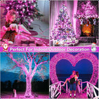 Christmas Lights Outdoor, 66FT 200 LED Christmas Tree Lights with 8 Modes Waterproof, Plug in Green Wire Connectable Twinkle String Light for Indoor Bedroom Patio Wedding Holiday Decor, Pink