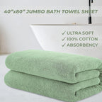 Cotton Paradise 100% Cotton 40x80 Oversized Bath Sheet, Extra Large Turkish Bath Towels for Bathroom, Sage Green Bathsheet