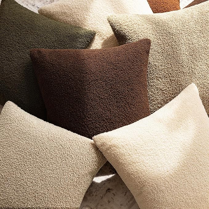 Foindtower Pack of 2, Curly Faux Fur Decorative Throw Pillow Covers Soft Fuzzy Plush Cushion Case with Zipper Cozy Pillowcase for Home Living Room Couch Bed Sofa 24 x 24 Inch,Taupe Khaki Camel