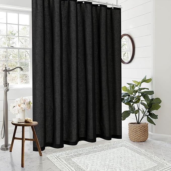 90 Inch Shower Curtain Linen Neutral Extra Long Shower Curtain for Bathroom Bath Drapes Modern Boho Shabby Chic Country Rustic Cloth Drapes Bathroom Decor Black 72x90