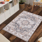 Washable Soft Small Boho Area Rugs, Rags Rug, Printed Carpet Chennile Rugs for Living Room 27x45 inch Dk Grey Rust Multi,Machine Washable Printed Rugs - 30% Cotton, 70% Polyester