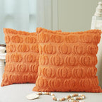 GEEORY Fall Pumpkins Soft Plush Pillow Covers, 20 x 20 Inch Set of 2, Fluffy Faux Fur Wool Decorative Farmhouse Cushion Case for Sofa Home Decoration Orange GC018-20