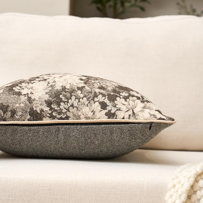 Yangest Neutral Floral Pillow Cover 20 x 20 Inches, Vintage Chenille Square Throw Pillow Cover Soft Decorative Farmhouse Accent Couch Pillow Cover for Living Room Bedroom, Grey
