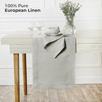D'Moksha Homes Linen Silver Grey Table Runner 90 Inches Long - Classic Hemstitch 100% Pure Linen Dining Table Runner 14 x 90 Inch for Fall, Autumn and Halloween