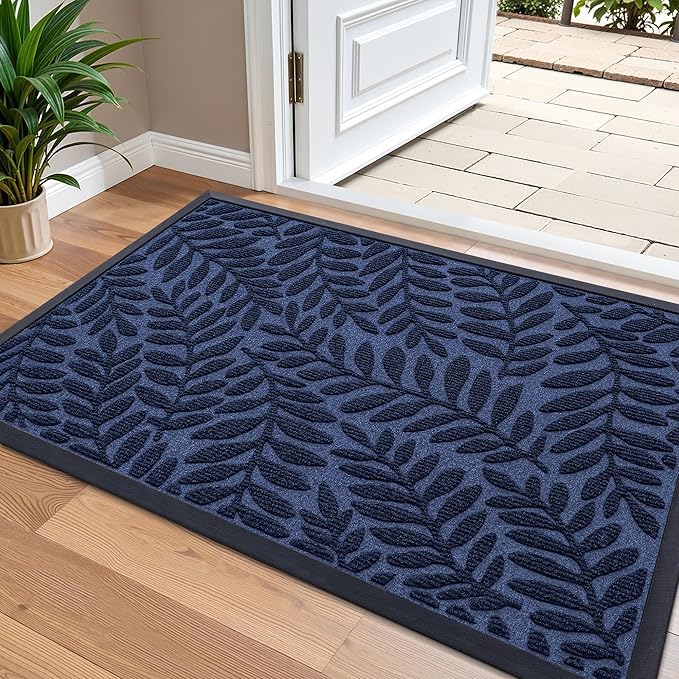 OLANLY Door Mat Indoor Outdoor Entrance, 36x24, Waterproof All-Weather All-Season Doormat, Sturdy Natural Rubber, Stain and Fade Resistant, Low Profile, Easy Clean Patio Entryway Mat, Navy