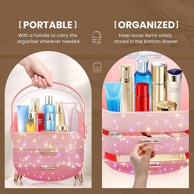 Teen Girls Gift Makeup Organizer,Skincare Organizer Jewelry Storage,Cosmetics Storage and Display Case,Make Up Holders and Organizers for Countertop,Bathroom Organizer (PearlPink)