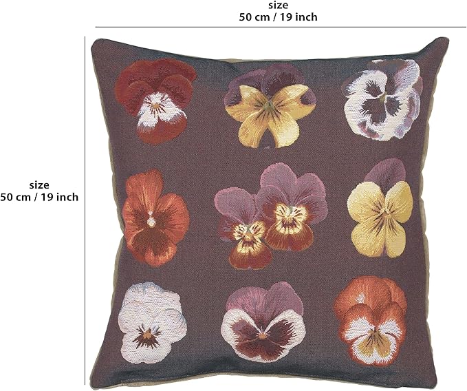 Charlotte Home Furnishings Floral Decorative Throw Pillow Cover 19x19 in, Pansies French Country Couch Pillow Case, Home Decor Cozy Tapestry Cushion Cover, European Cotton Jacquard Woven