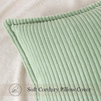 Mecatny Corduroy Throw Pillow Covers 24x24 Set of 2, Neutral Decorative Soft Boho Couch Pillow Covers with Broadside for Sofa Living Room, Sage Green