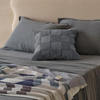 Double Stitch 100% Cotton Throw Pillow Covers - Checkered Tufted Boho Decorative Pillow Covers 20x20, Made in India, Square Cushion Case, Modern Home Decor for Couch, Sofa, Living Room, Charcoal Grey