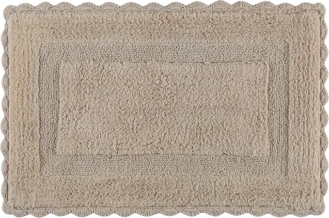 Savi Home Cotton Crochet Bathmat with Antiskid 21x34 Linen, 100% Pure Cotton, Super Soft White, Plush & Absorbent, Hand Tufted Heavy Weight Construction, Full Reversible Step Out Rugs