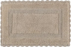 Savi Home Cotton Crochet Bathmat with Antiskid 21x34 Linen, 100% Pure Cotton, Super Soft White, Plush & Absorbent, Hand Tufted Heavy Weight Construction, Full Reversible Step Out Rugs