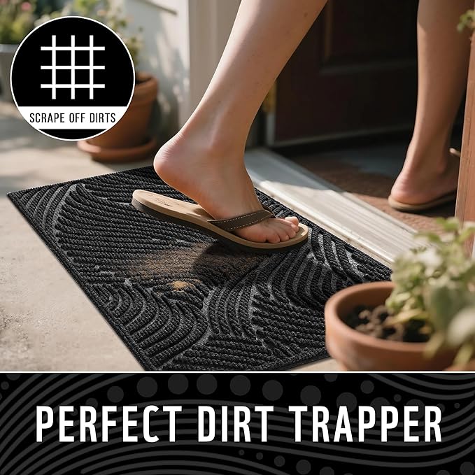 Yimobra Large Door Mat 60x36, All-Weather Waterproof Art Line Outdoor Mats for Front Door, Heavy Duty Non-Slip Welcome Matt for Garage Patio Proch Entryway Indoor, Black