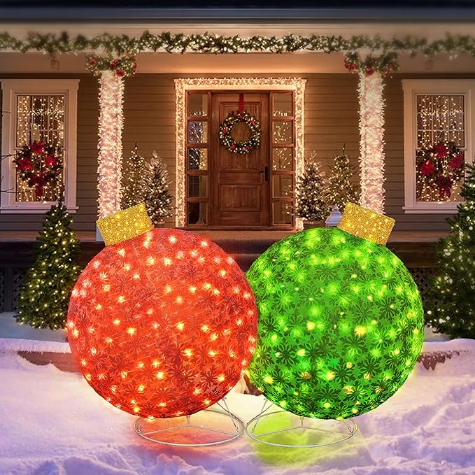 Lamerge Christmas Lanterns Decorations for Home, Indoor Outdoor Holiday Lanter, Warm Lit Farmhouse Lantern for Porch, Yard, Mantle, Party,30.5inch（Red+Green）