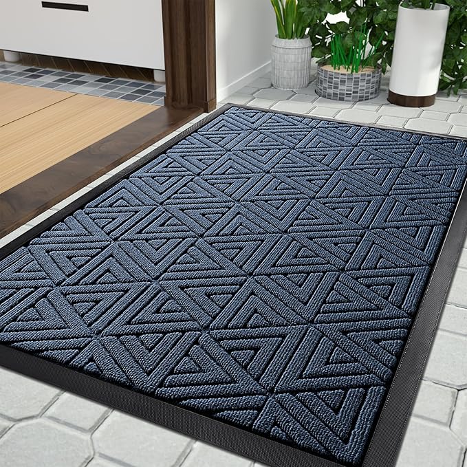 Yimobra Outdoor Mats for Front Door, Stops Mud & Dirt at Entrance, Fits Garage & Patio, All-Weather Waterproof Non Slip Outdoor Indoor Welcome Mat, 29.5x17 Blue