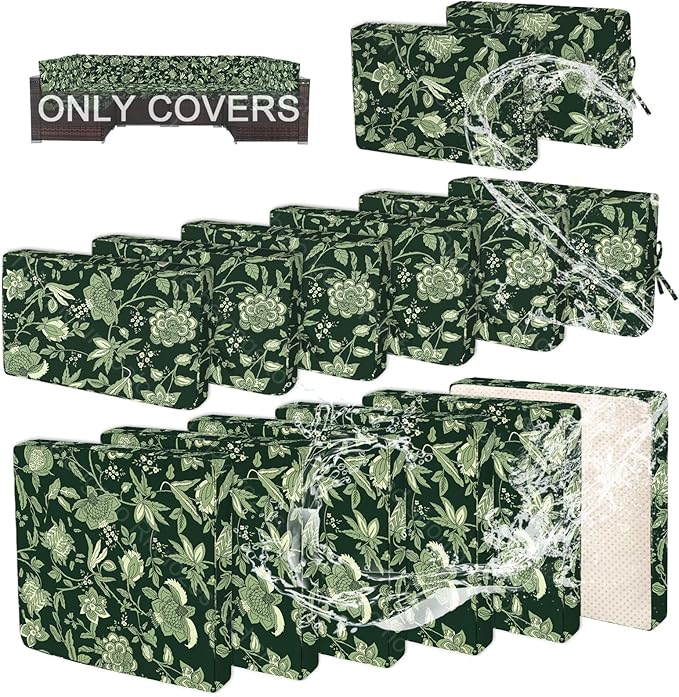 14 PCs Patio Cushion Covers for 7 PCs Outdoor Furniture Sectional Seating Sets Water Resistant Plus 2 Throw Pillows (Goldfish Grass, 23.6 * 23.6 * 3.5 in-14)
