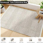 Bedding Craft Jute Cotton Stripe Area Rug for Living Room 24x36 Inch - Natural Ivory - Machine Washable 2x3 Feet Rugs - 70% Jute and 30% Cotton