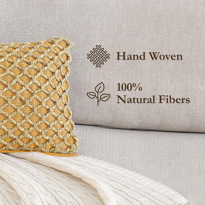 Boho Living Jada Premium Woven Design, Decorative Throw, Living Room Décor, (1) 12" x 20" Pillow Cover, Mustard Yellow