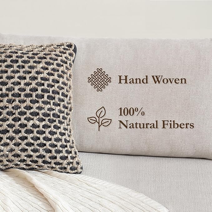 Boho Living Jada Decorative Throw, Includes Accent, Premium Woven Design, Living Room Décor, (1) 20" x 20" Pillow Cover with Insert, Black