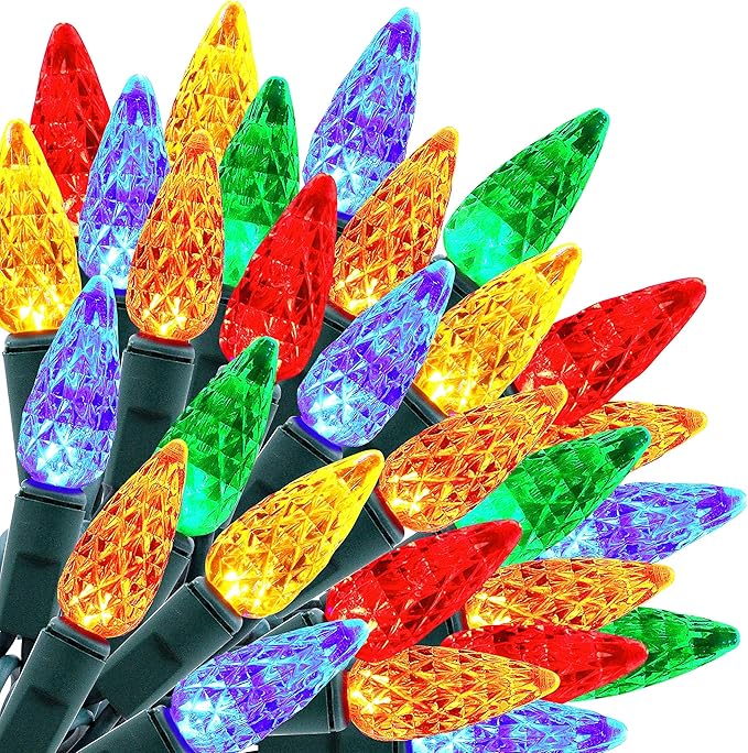 Joiedomi C6 LED Christmas String Lights,140(2 x 70) Count Strawberry Christmas Trees Lights, 45.2FT Connectable Multicolor for Indoor Outdoor Holiday Party Decor,Green Wire