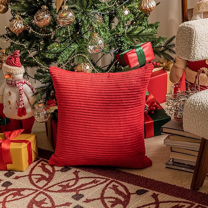 Home Brilliant 26x26 Pillow Covers Euro Shams Set of 2 Plush Velvet Corduroy Throw Pillow Cushion Cover for Wedding Decor Couch Sofa Christmas, 26 x 26 Inch, Red