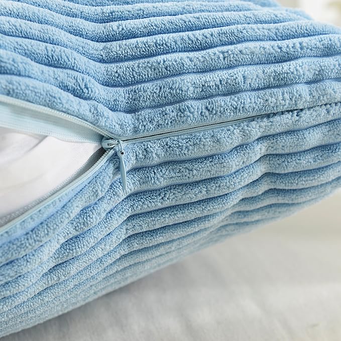 Home Brilliant Blue Throw Pillow Covers Set Supersoft Corduroy Decorative Pillow Covers Velvet Cushion Cover for Bed, 18x18 Inch, Baby Boy Blue