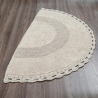 Savi Home Half Circle Bohemian Bathroom Rug with Handwoven Chrochet Border, Beautifully Handcrafted 100% Cotton Mat - 22x42, Round Boho Bedroom Rug, Boho Bathroom Décor, Machine Washable - Linen
