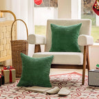 Home Brilliant Super Soft Corduroy Spring Decorative Pillow Covers 24x24 Euro Shams Covers 24 x 24 Throw Pillow Cover for Patio Couch Sofa Bedroom Decor, 60x60cm, Moss Green