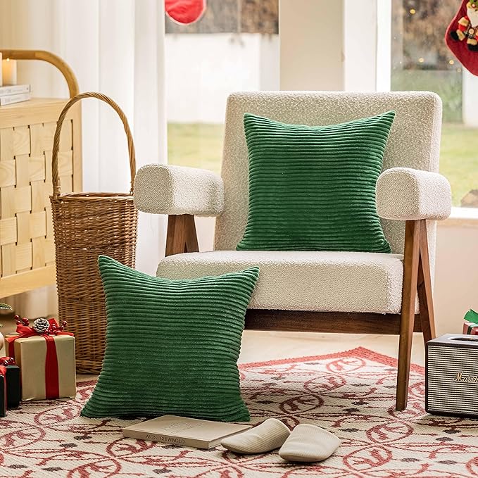 Home Brilliant Super Soft Corduroy Spring Decorative Pillow Covers 24x24 Euro Shams Covers 24 x 24 Throw Pillow Cover for Patio Couch Sofa Bedroom Decor, 60x60cm, Moss Green