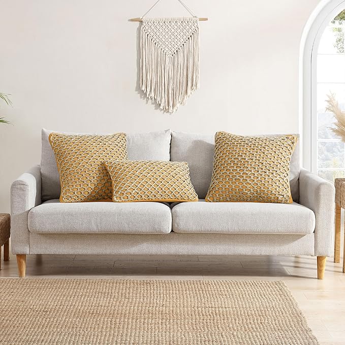 Boho Living Jada Premium Woven Design, Decorative Throw, Living Room Décor, (1) 12" x 20" Pillow Cover, Mustard Yellow