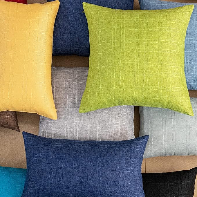 Kevin Textile Pack of 2 Decorative Outdoor Waterproof Pillow Covers Spring Checkered Garden Cushion Sham Throw Pillowcase Shell for Patio Tent Couch 16x16 Inch Green