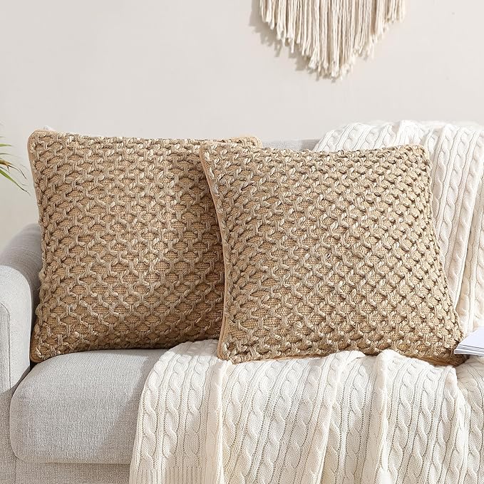 Boho Living 18x18 Beige Throw Pillow Covers Pillow Insert not Included - Boho Pillow Covers Only, Pack of 2