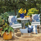 DFXSZ Blue Flower Pillow Covers 16x16 Inch Set of 2 Dark and Light Blue Colored Pillow Farmhouse Outdoor Waterproof Decor for Patio Funiture Garden Summer Floral Square Polyester Pillow Covers 002E16