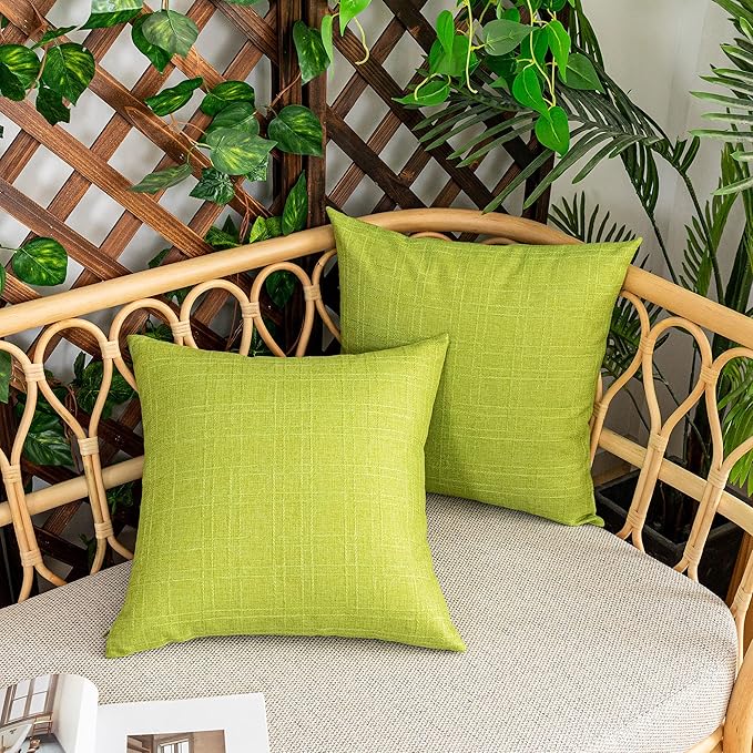 Kevin Textile Pack of 2 Outdoor Waterproof Pillow Covers Checkered Decorative Cushions Sham Throw Pillowcases Shell for Patio Tent Garden Couch Bed Sofa 22x22 Inch Green