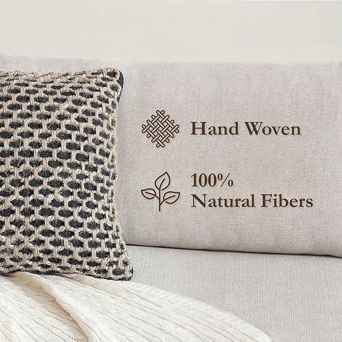 Boho Living Jada Premium Woven Design, Living Room Décor, Decorative Throw, (2) 18" x 18" Pillow Covers, Black 2 Count