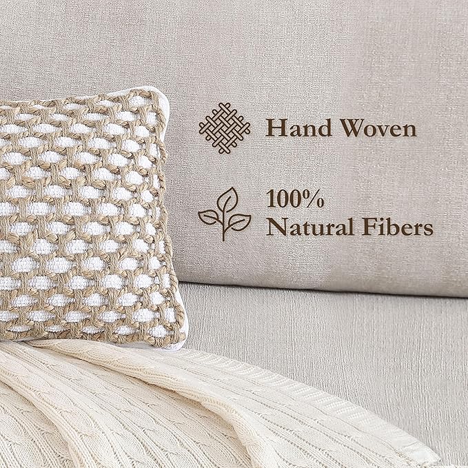 Boho Living Jada Premium Woven Design, Decorative Throw, Living Room Décor, (1) 12" x 20" Pillow Cover, White