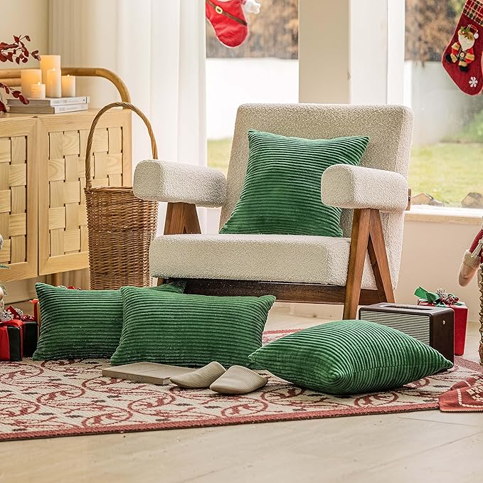 Home Brilliant 20 x 20 Spring Pillow Covers Set of 2 Plush Corduroy Throw Pillow Covers for Couch Sofa Bed Decor, 20x20 inch, Moss Green