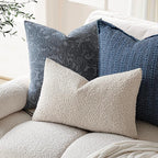 Foindtower Pack of 2 Textured Boucle Throw Pillow Covers Accent Solid Lumbar Pillow Cases Cozy Soft Decorative Couch Cushion Case for Chair Sofa Bedroom Living Room Home Decor, 12 x 20 Inch,Beige