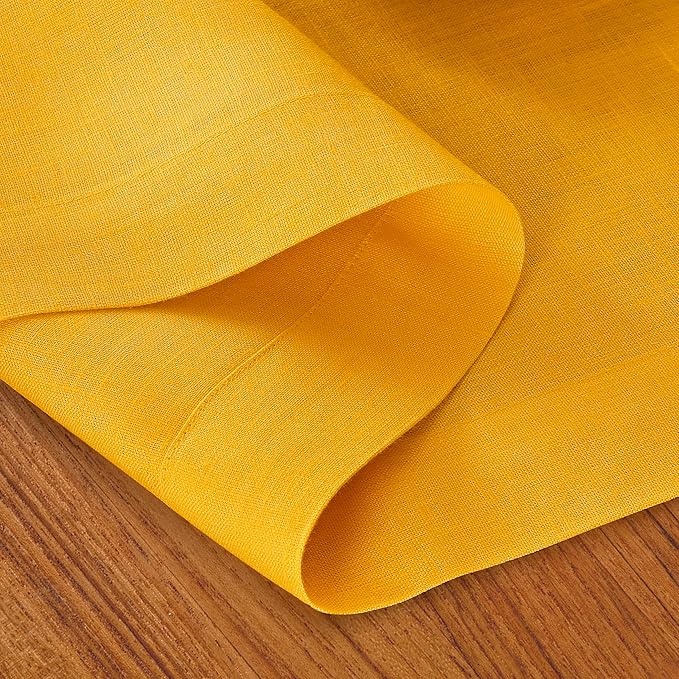 D'Moksha Homes Linen Table Runner 36 Inches - 100% Pure Linen Sunflower Yellow Small Table Runner 14 x 36 Inch for Dresser, Coffee Tables, Fall, Autumn and Halloween-Machine Washable
