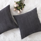 Home Brilliant 2 Pack Super Soft Striped Corduroy 26x26 Pillow Covers Decorative Euro Throw Pillow Sham Cushion Covers for Couch, 26 x 26 inch, Dark Grey