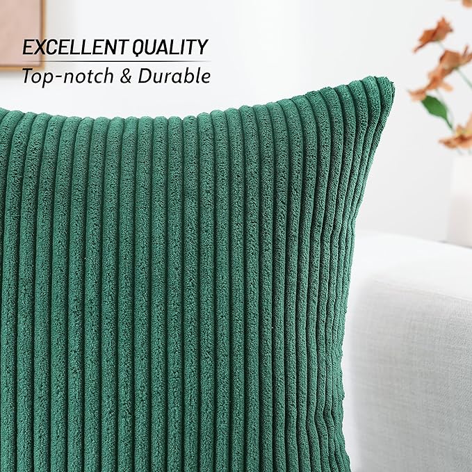 Mecatny Christmas Decorative Corduroy Throw Pillow Covers 18x18 Set of 2 for Sofa Living Room, Soft Neutral Boho Couch Pillow Covers for Home Decor, Green