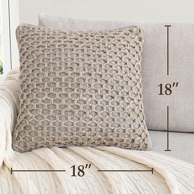 Boho Living 18x18 Grey Throw Pillow Covers Pillow Insert not Included - Boho Pillow Covers Only, Pack of 2