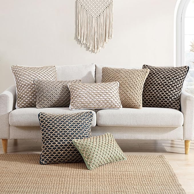 Boho Living Jada Premium Woven Design, Living Room Décor, Decorative Throw, (2) 18" x 18" Pillow Covers, Harvest Orange 2 Count