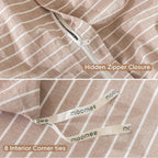 MooMee Striped Duvet Cover Set 100% Washed Cotton Linen Like Textured Breathable Durable Soft Comfy (Orange White Wide Stripes, Full 80"x90")
