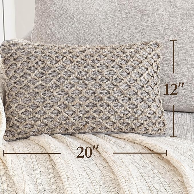 Boho Living Jada Decorative Throw, Includes Accent, Premium Woven Design, Living Room Décor, (1) 12" x 20" Pillow Cover with Insert, Grey