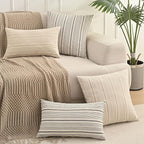 Black Pillow Covers Linen Farmhouse Throw Pillow Covers Outdoor Striped Decorative Square Throw Pillows for Couch Sofa Bed 18x18 in Pack of 2 Black and Cream