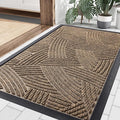 Smiry Front Door Mat Indoor Outdoor Entrance, Heavy Duty Natural Rubber, Sturdy Trap Dirt, Moisture Doormat and Easy Clean Low Profile Patio Porch Entryway Mat, 36x24 Inch, Brown/Geometric