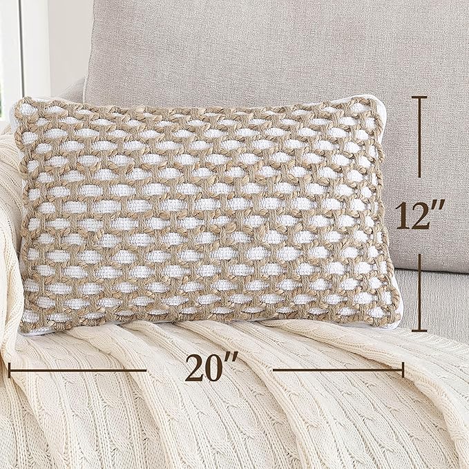 Boho Living Jada Decorative Throw, Includes Accent, Premium Woven Design, Living Room Décor, (1) 12" x 20" Pillow Cover with Insert, White