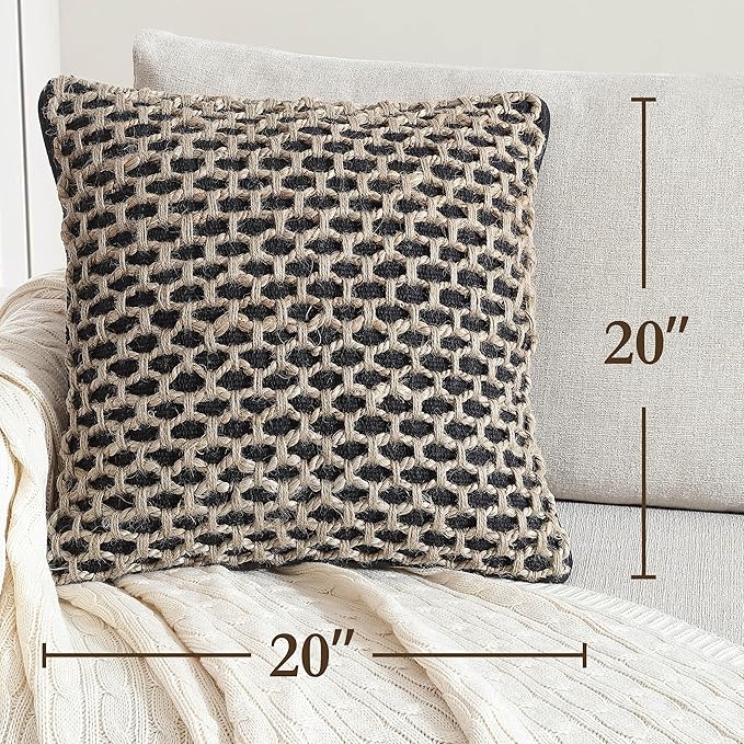 Boho Living Jada Decorative Throw, Includes Accent, Premium Woven Design, Living Room Décor, (2) 20" x 20" Pillow Cover with Insert, Black