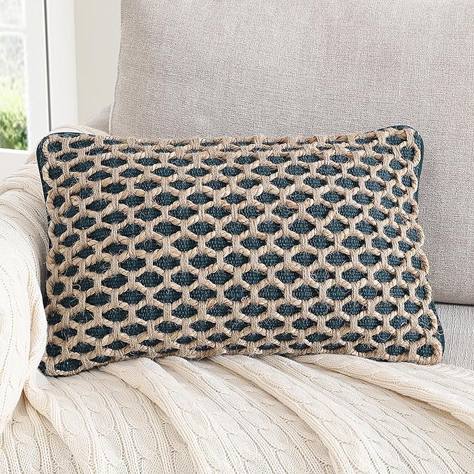 Boho Living Jada Decorative Throw, Includes Accent, Premium Woven Design, Living Room Décor, (1) 12" x 20" Pillow Cover with Insert, Indigo