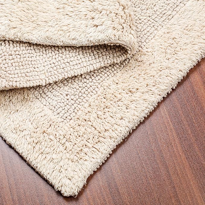 Savi Home Bath Mat Rug 17x24 Linen, 100% Pure Cotton, Super Soft Bath Rug, Plush & Absorbent, Hand Tufted Heavy Weight Construction, Full Reversible Step Out Rugs